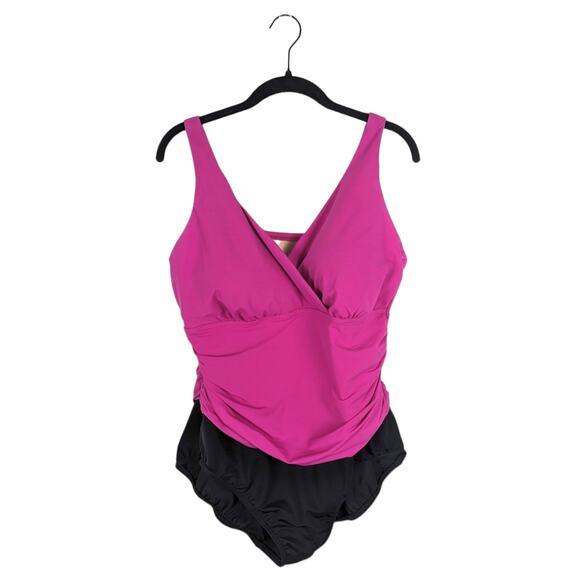 Lands' End Fuchsia‎ and Black Ruched Surplice One Piece Swimsuit Plus Size 18W - Picture 1 of 7